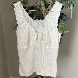 Dressbarn Cream Lace-Up Peasant Top